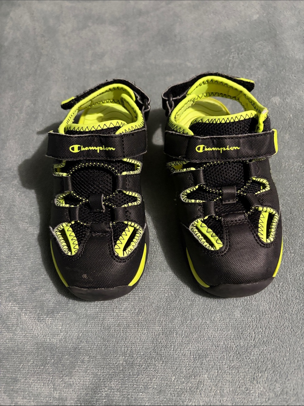 Little Boys Champion Black Sandals with Neon Yellow Accents Size 12
